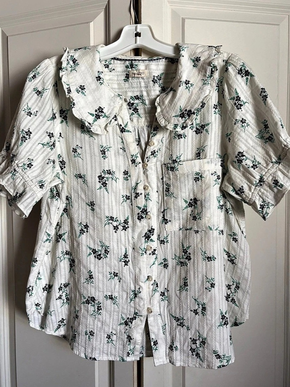 Pilcro by Anthropologie Keira Ruffle Collar Blouse.